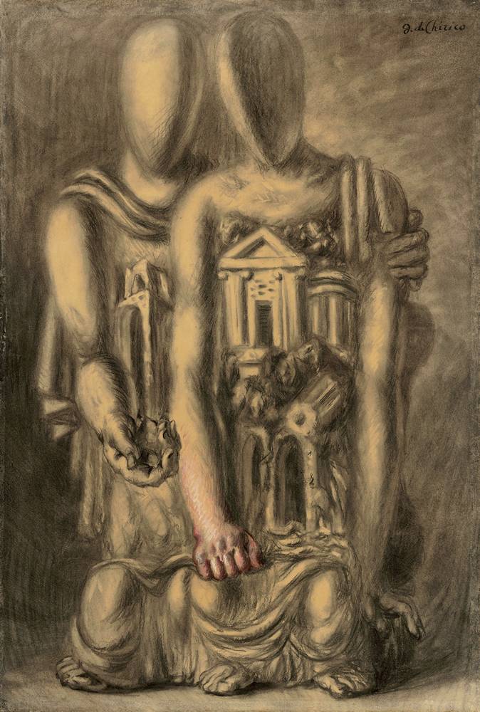 “Les Archéologues” (Circa 1927), de Giorgio De Chirico. Huile Sur Toile, 127 X 92 cm. Musée C. Bilotti – Aranciera Di Villa Borghese © Adagp, Paris, 2022. 