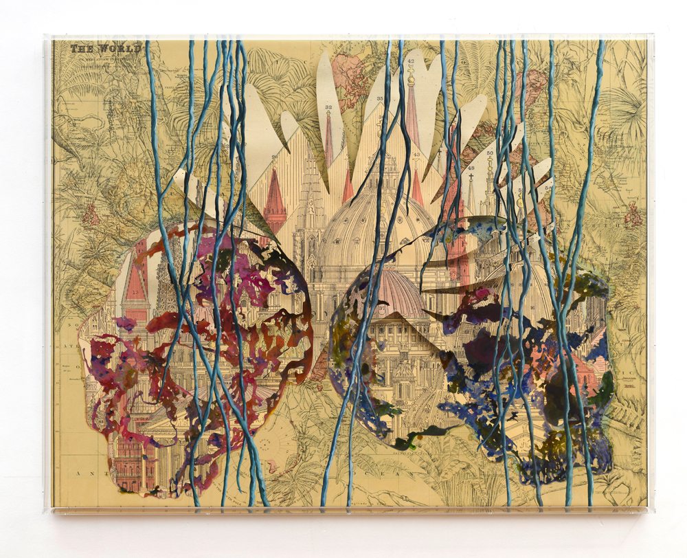 Pietro Ruffo, “Anthropocène 2”, 2021, Encre, peinture à l’huile et découpes sur papier marouflé sur toile,124,5 x 158,5 cm © courtesy Galerie Italienne / Pietro Ruffo
