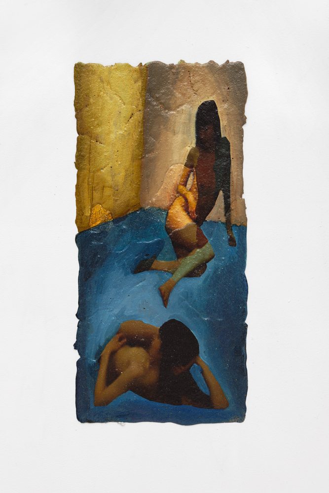 My-Lan Hoang-Thuy, "Sol bleu" (2022,impression jet d'encre, peinture à l'huile, pigments, liant acrylique. © My-Lan Hoang-Thuy, Courtesy Galerie Mitterrand. Photo : Aurélien Mole
 