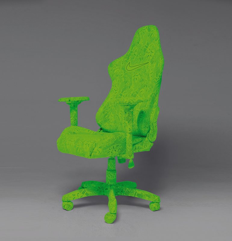 NEON GREEN OFFICE CHAIR (2020). Fabric, resin and metal structure. 