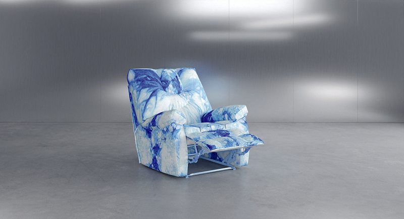 RECLINER CHAIR (2020). Fabric and structure in metal and wood.  