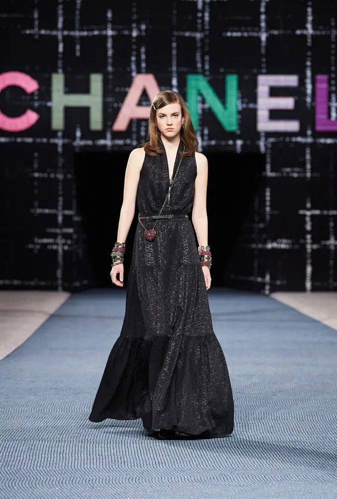 Robe longue noire en jacquard, Chanel