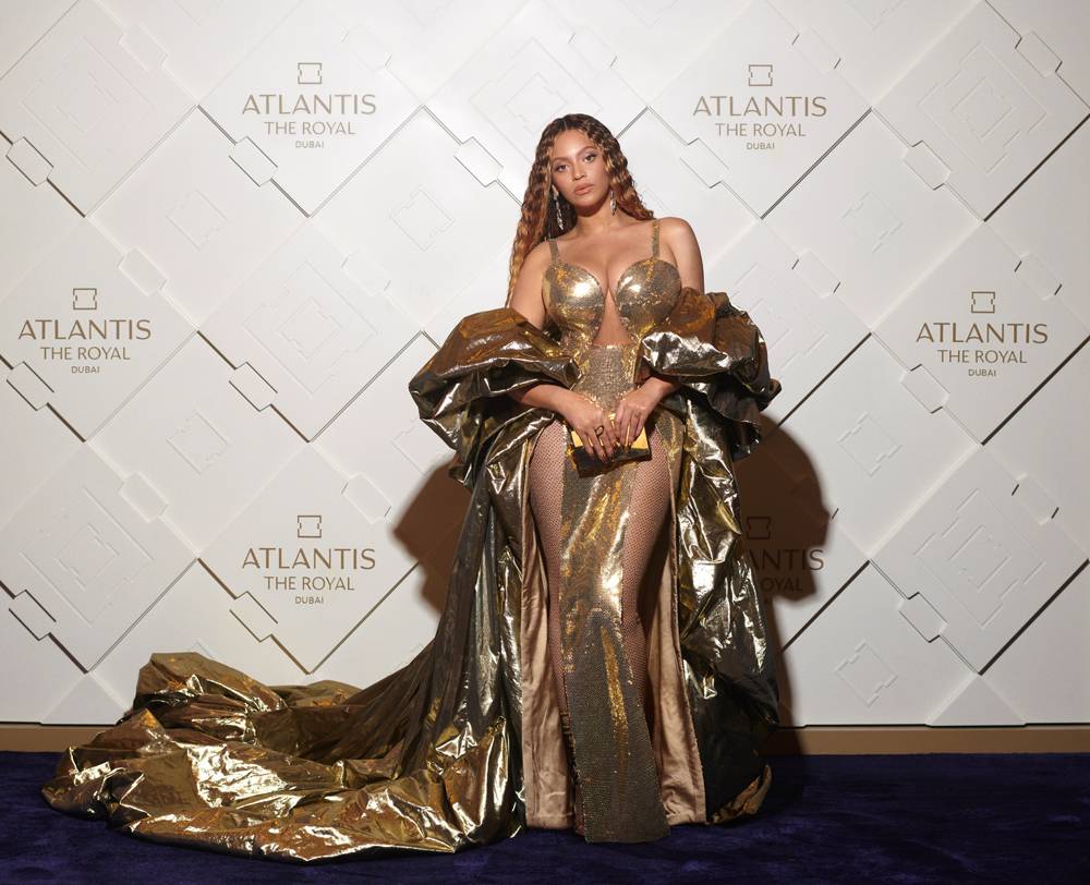 Beyoncé à Dubaï, pour l'inauguration de l'hôtel Atlantis The Royal, le 21 janvier 2023 © Mason Poole/Parkwood Media/Getty Images for Atlantis The Royal