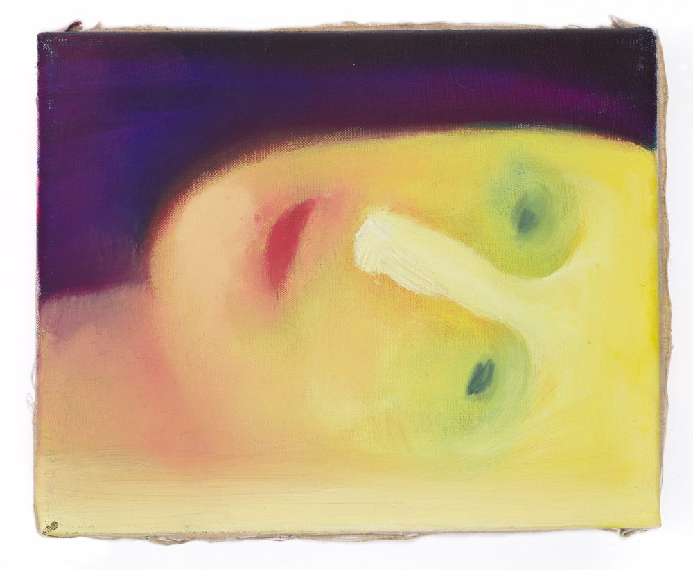 Miriam Cahn, “liegen, 1. + 13.10.96” (1996). Oil on canvas, 20.5 x 25.5 cm. Courtesy of the artist and galeries Jocelyn Wolff and Meyer Riegger, photo : François Doury
