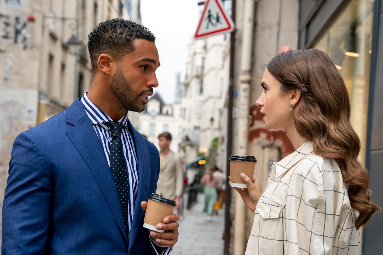 Lucien Laviscount and Lily Collins in the series “Emily in Paris” on Netflix.