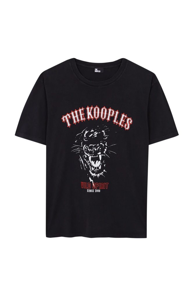 T-shirt sérigraphié noir de la collection Leather & Rock de The Kooples 