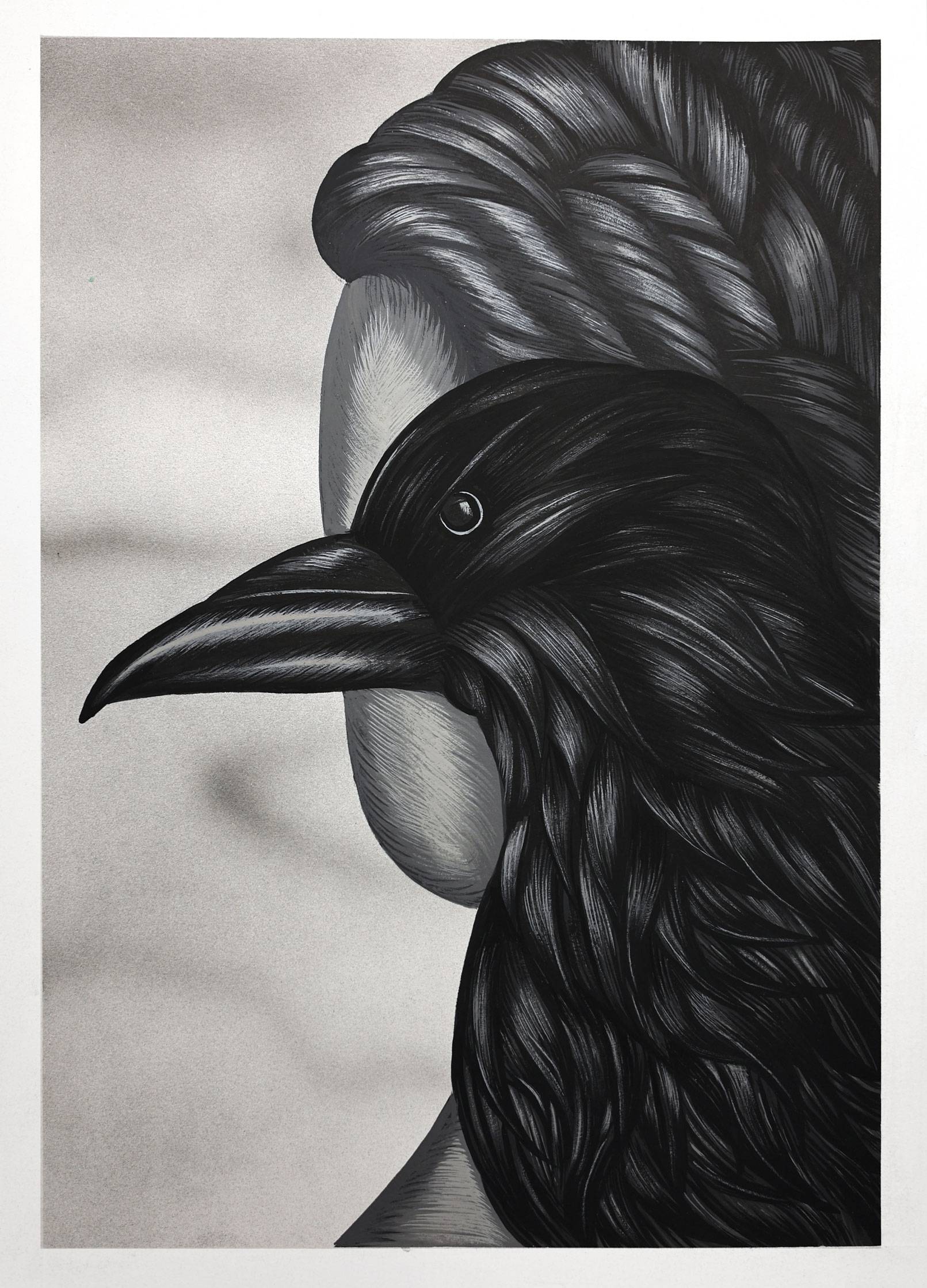 Julie Curtiss, Lady crow, 2022. Gouache and airbrushed acrylic on paper. 36 x 26 cm 
© the artist. Courtesy White Cube