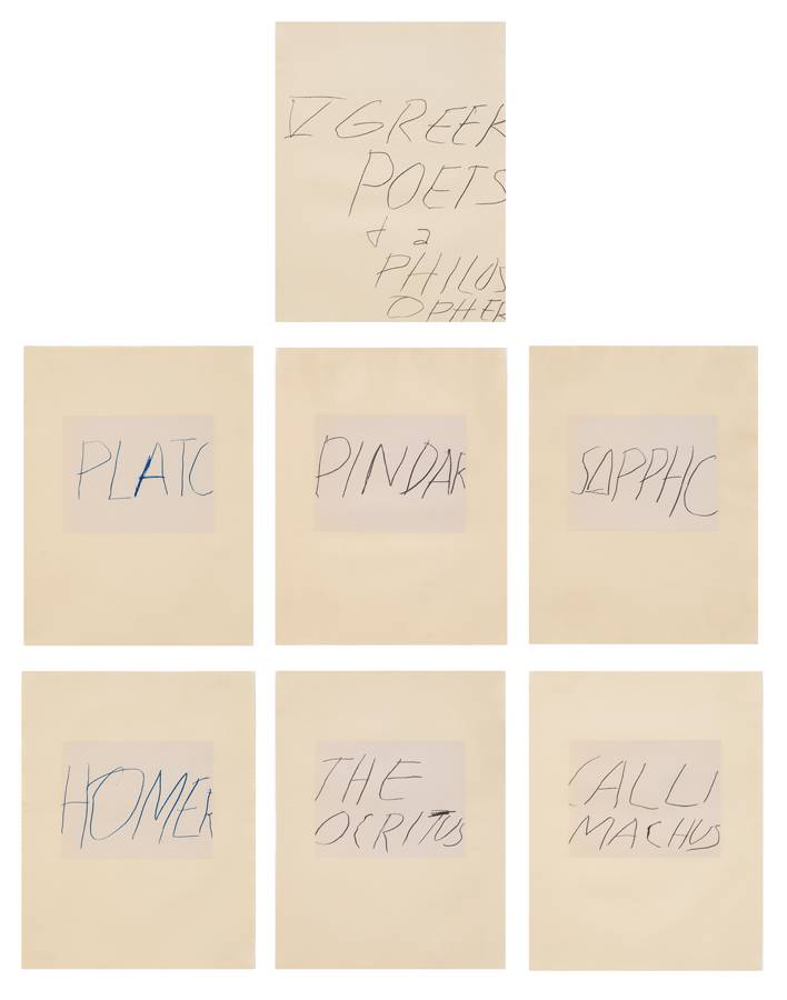 Cy Twombly, Five Greek Poets and a Philosopher, 1978. Collection de John Waters. © Cy Twombly Foundation.