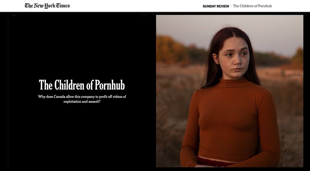L'article “The Children of Pornhub“ publié en décembre 2020 dans les colonnes du New York Times.