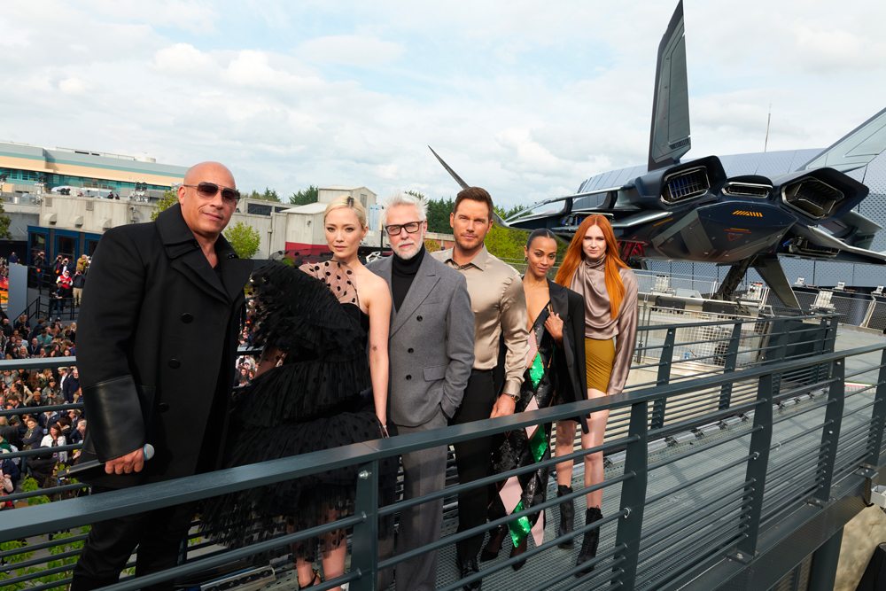 The Guardians of the Galaxy 3 cast at the Guardians of the Galaxy Volume 3 European Gala at Disneyland Paris on April 22, 2023 in Paris. Photo by Joseph Sinclair/Getty Images for Disney.