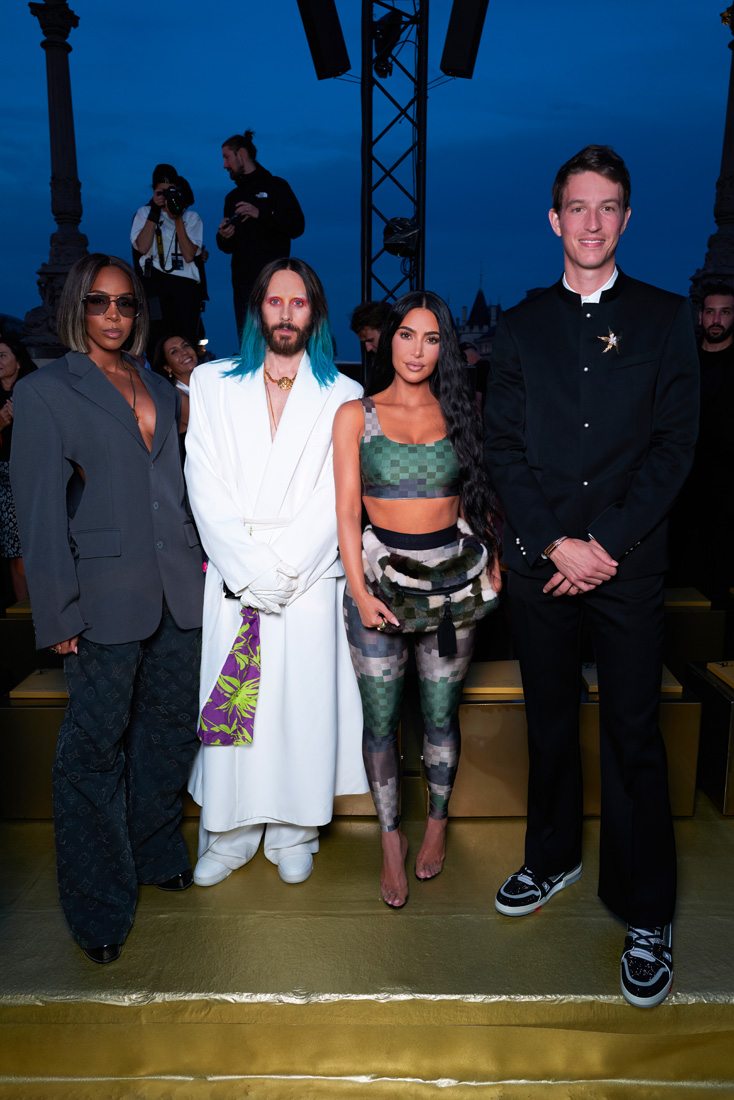 Kelly Rowland, Jared Leto, Kim Kardashian et Alexandre Arnault au premier défilé de Pharrell Williams pour Louis Vuitton 