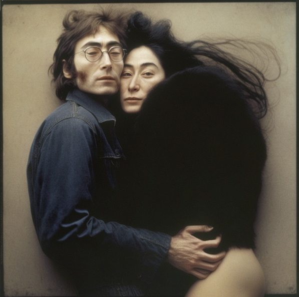 Etude d'après Annie Leibovitz, John Lennon and Yoko Ono (1980). Courtesy of Brodbeck et de Barbuat / Galerie Papillon.