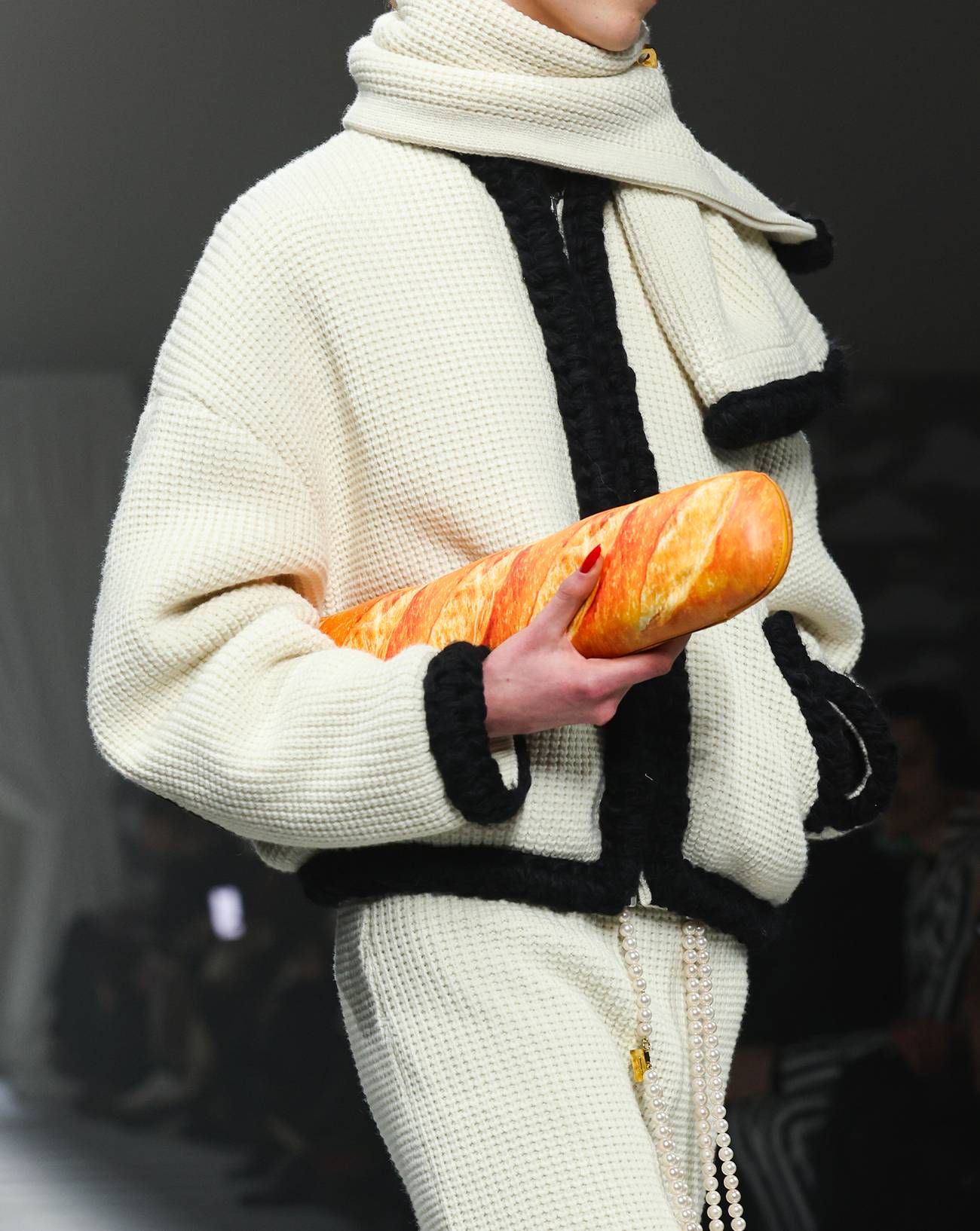 Spotted at the Moschino show: heart and baguette-shaped bags