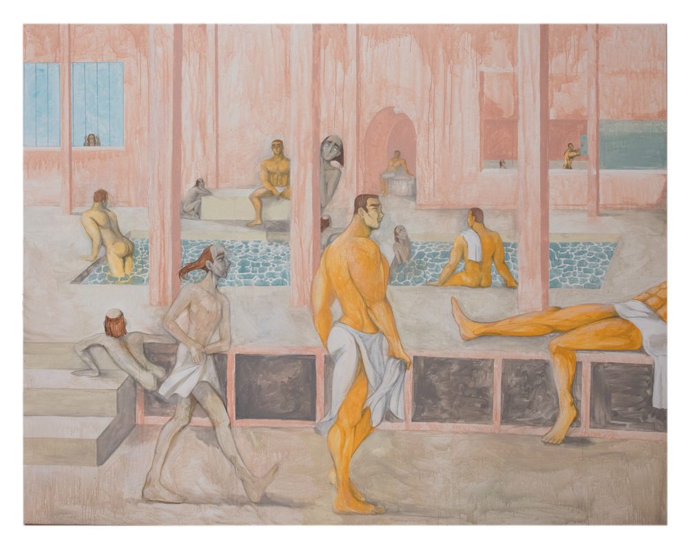 “Pompeii Bathhouse” (2017) de Julien Ceccaldi. Acrylique sur panneau de contreplaqué.