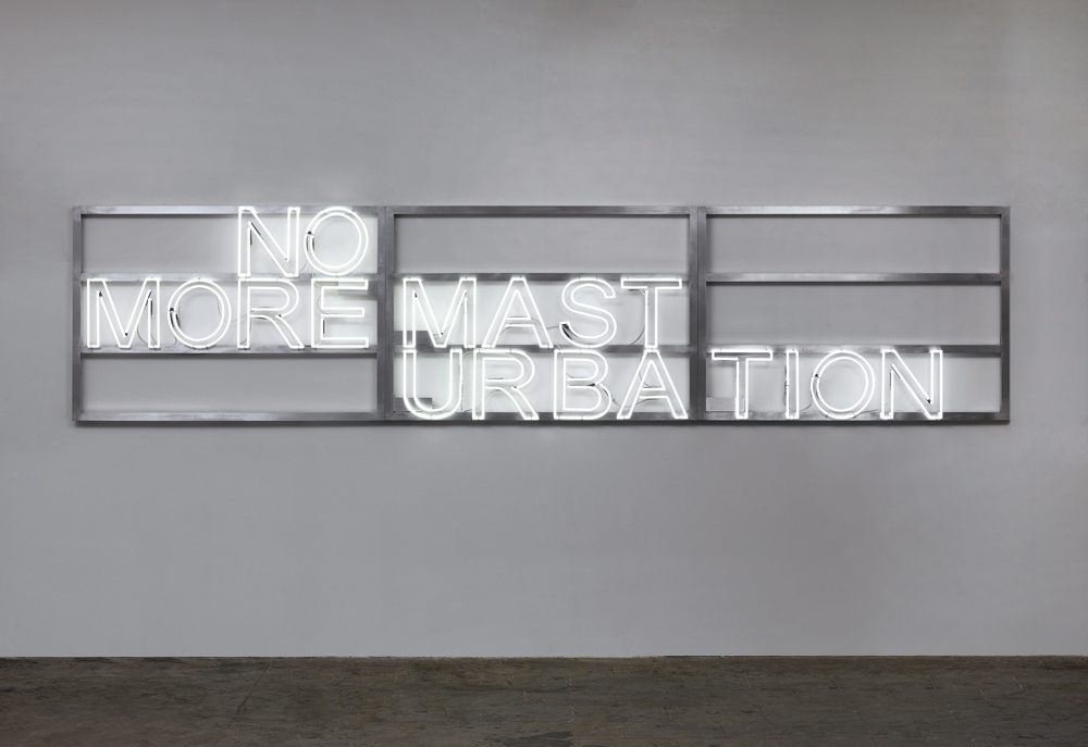 Monica Bonvicini, “No More #1”, doubles letters in neon, aluminium frames and electrical cables (2016). Courtesy of Monica Bonvicini © Monica Bonvicini and VG Bild-Kunst. Photo by Jens Ziehe.