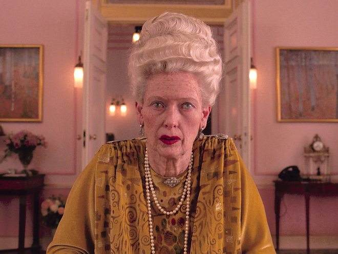 "The Grand Budapest Hotel", 2014. Tilda Swinton is unrecognisable as the eighty-something hotel guest in love with Ralph Fiennes' character in Wes Anderson’s masterpiece. To add to the realism she learnt how an old lady would apply her make-up and lipstick.