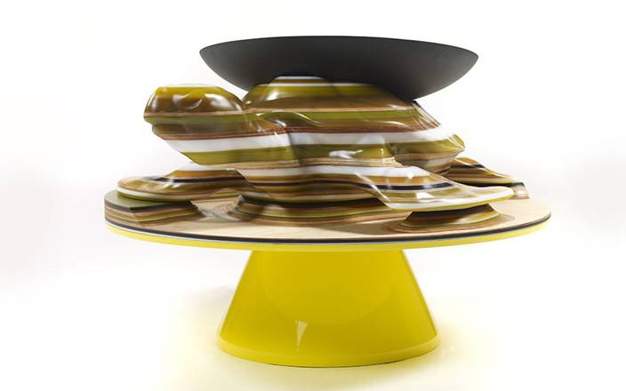 Turtle Coffee Table, Natura Magistra Collection 2009, Hella Jongerius, Galerie kreo, Resins of different color, wood- Height: 24,7 inches (63 cm) - Width: 45,2 inches (115 cm) - Depth: 36,6 inches (93 cm) Cup: - Diameter: 22,8 inches (58 cm)
