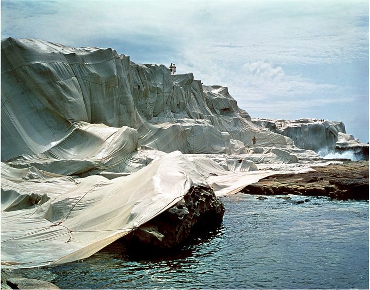 Christo, “Wrapped Coast”, One Million Square Feet, Little Bay, Sydney, Australia (1968-69). Photo: Wolfgang Volz © Christo 1969
