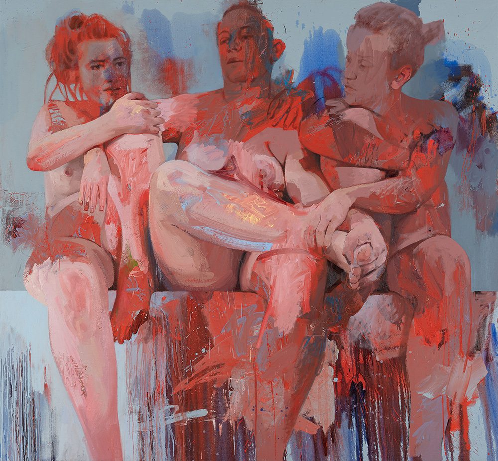 Jenny Saville, "Red Fates" (2018). Oil on canvas, 240 x 250 cm.