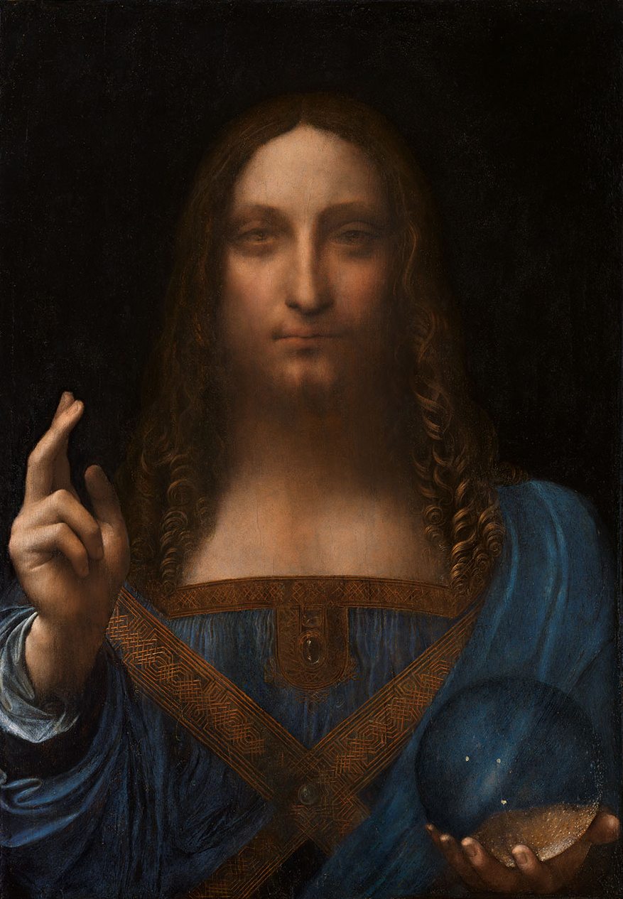 Salvator Mundi, Leonard de Vinci, peinture à l’huile sur un panneau en noyer  (65 cm sur 45 cm)