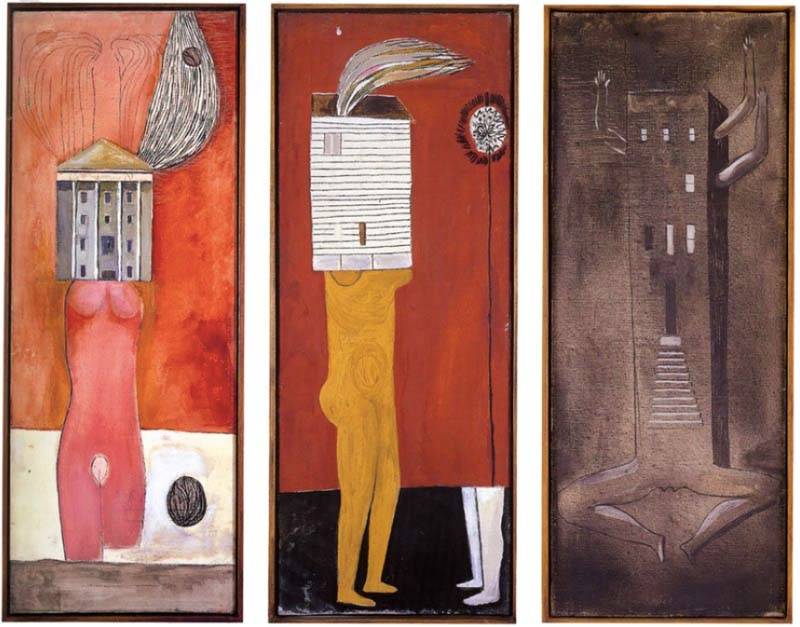 Louise Bourgeois, série “Ensemble de Femmes-maisons” (1946–1947).