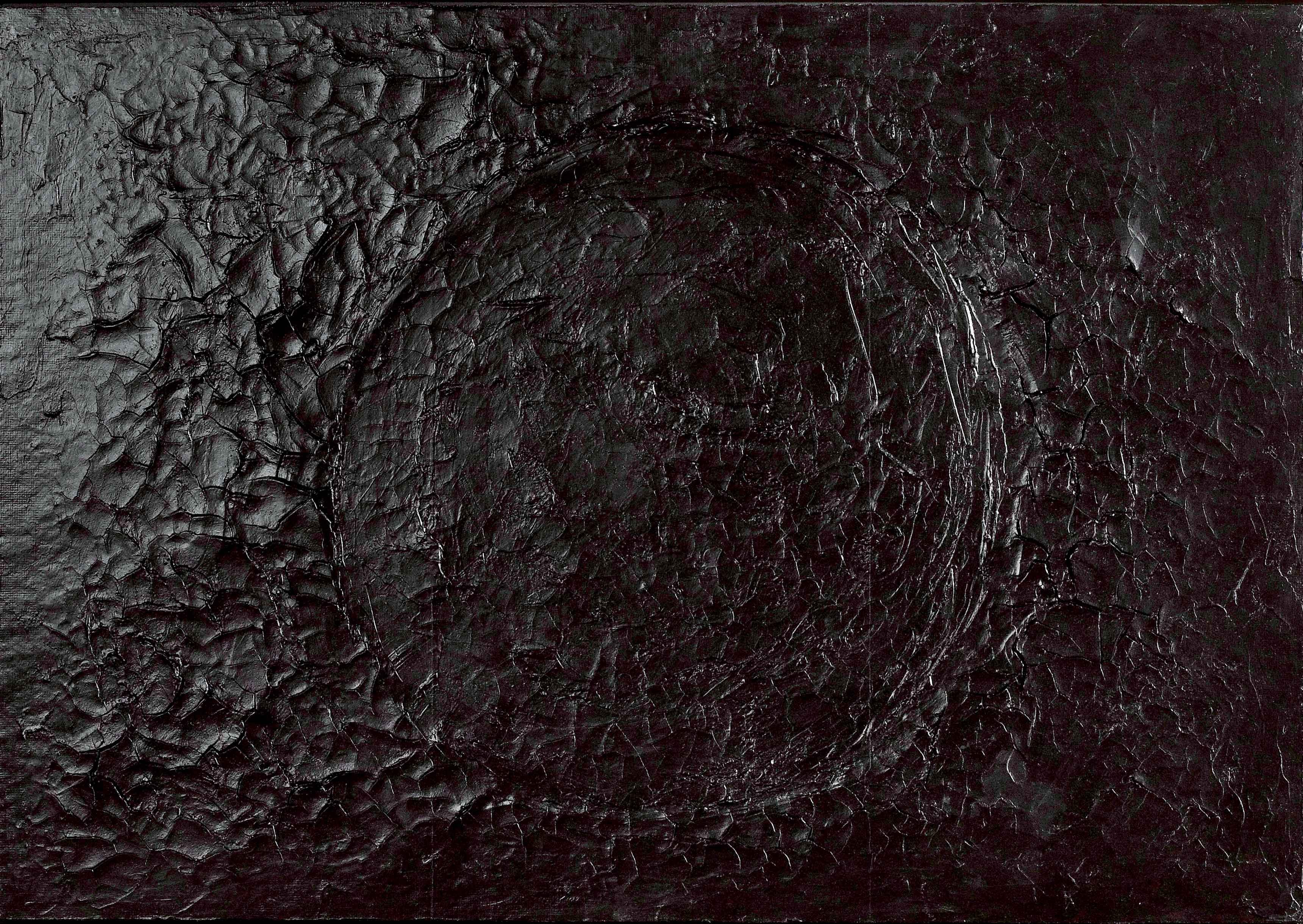 Nerro Cretto (1970), d'Alberto Burri. Acrovinyl sur Celotex, 70 x 103 cm.