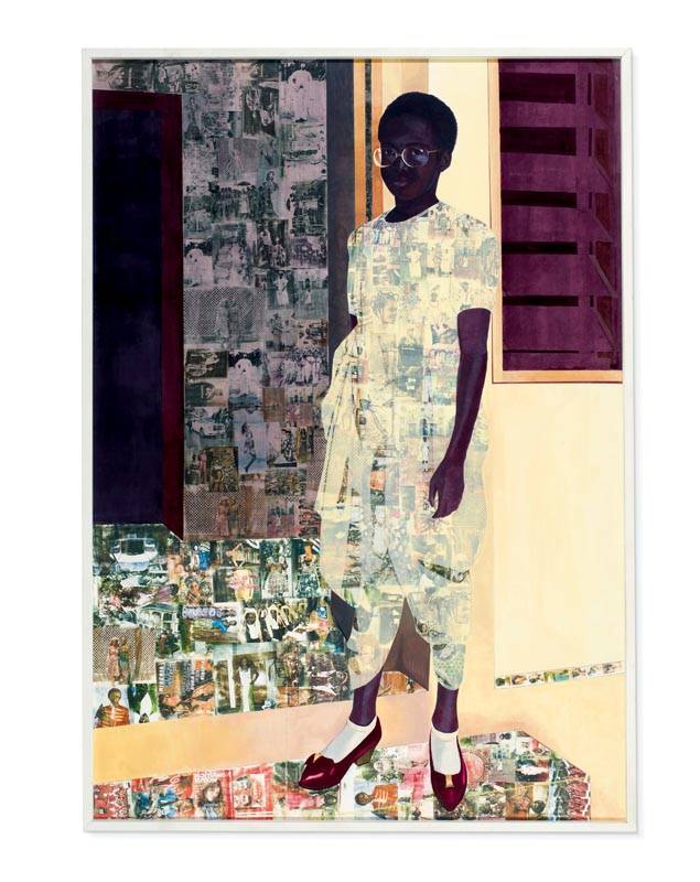 “The Beautyful Ones” (2012), Njikeda Akunyili Crosby. Acrylique, pastel, crayons de couleur et transfert Xerox sur papier, 243 x 170 cm. L’œuvre a été vendue près de 3 millions d’euros chez Christie’s Londres, en mars 2017.