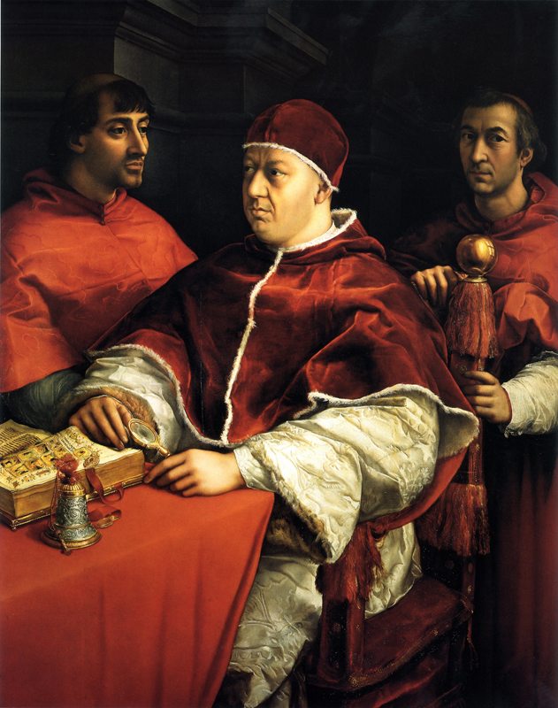 “Le pape Léon X avec les cardinaux Giulio de Médicis et Luigi de Rossi” de Raphaël.