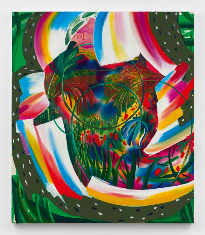 “Managing the Spins” (2018) de Shara Hughes. Huile, acrylique et teinture sur toile, 147,5 x 126,5 cm. Courtesy of the artist and Galerie Eva Presenhuber, Zurich/New York.