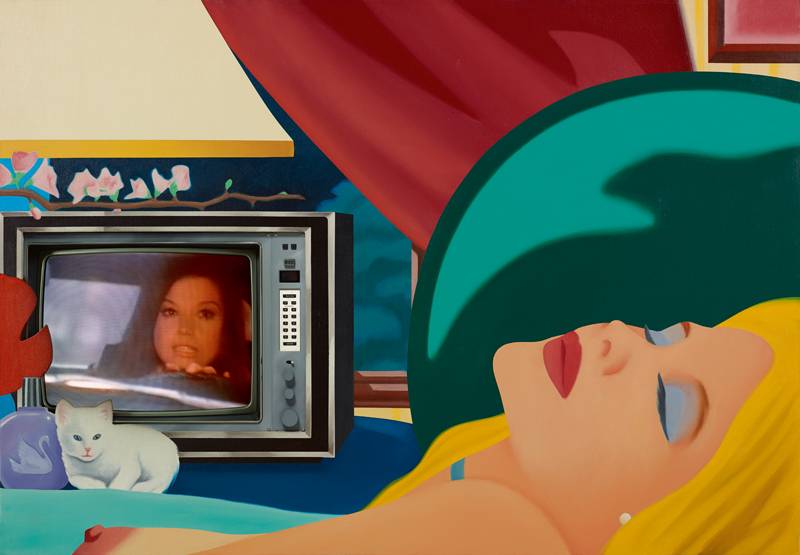 “Bedroom Blonde with T.V.” (1984-93) Huile sur toile sur panneau et téléviseur 106,1 x 152,4 x 55,9 cm.