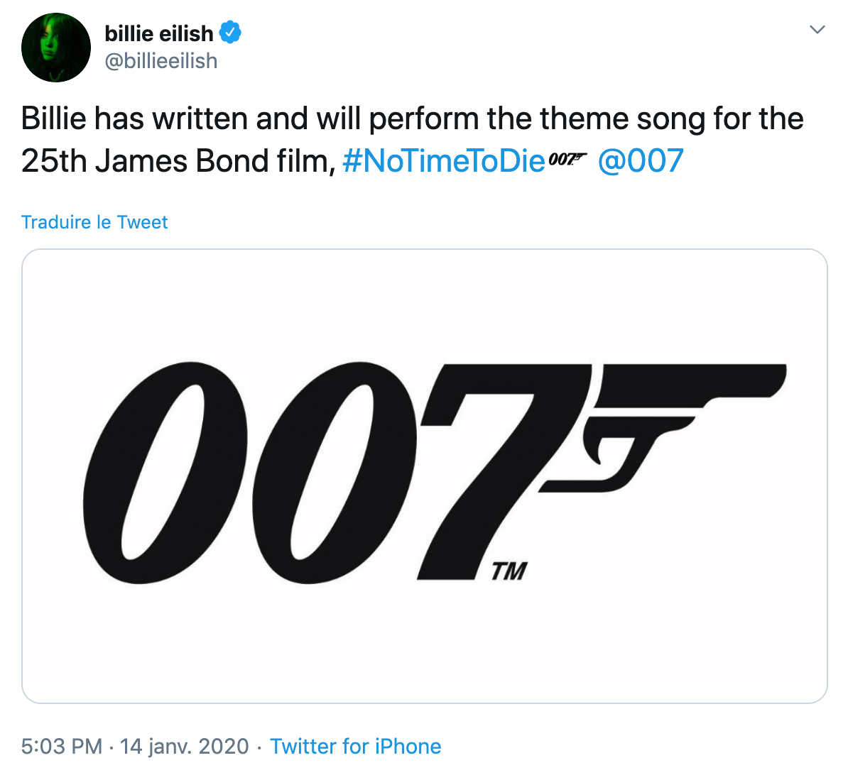 Billie Eilish behind the soundtrack of the next James Bond