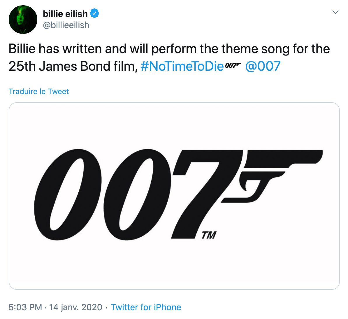Billie Eilish signe la BO du prochain James Bond