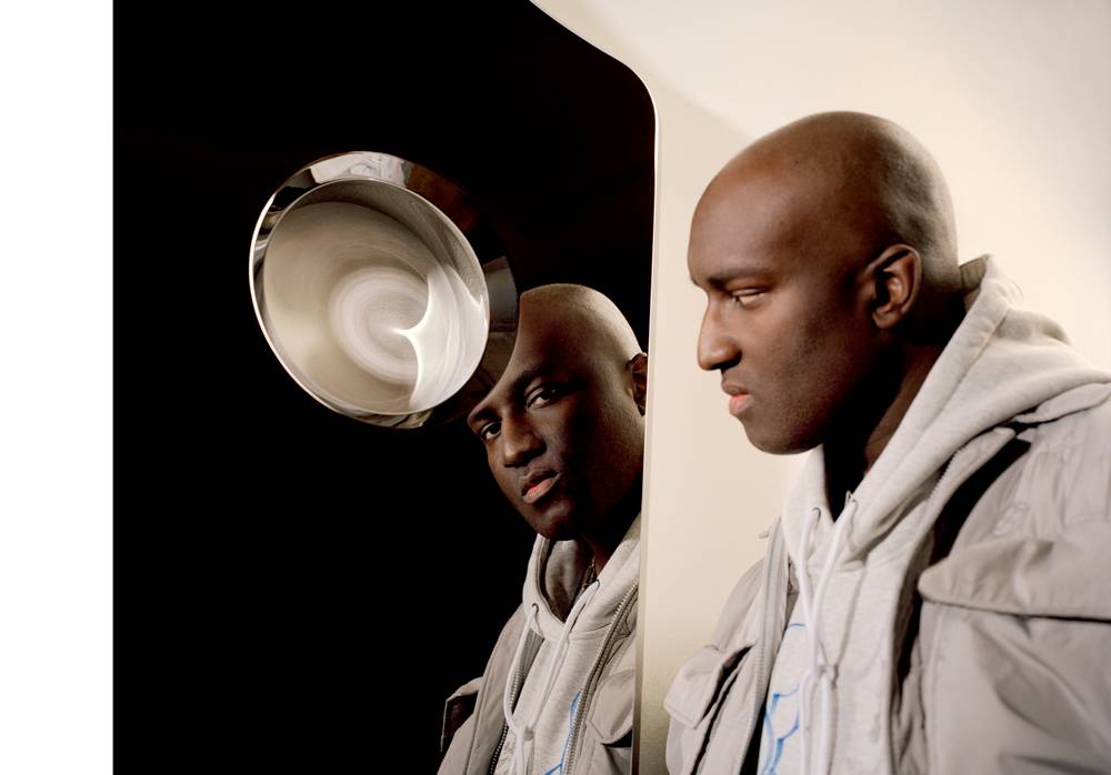 Virgil Abloh photographed in his exhibition "Efflorescence" at Galerie Kreo, Paris, March 2020.