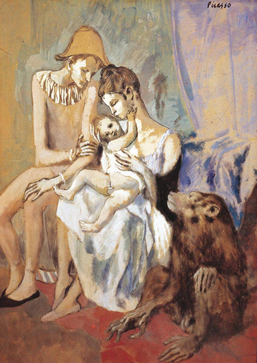 <p>Pablo Picasso, <em>Famille d'acrobates avec un singe, </em>Gouache, aquarelle, encre sur carton,1905, Gothenburg Museum of Art. (Non exposé)</p>
