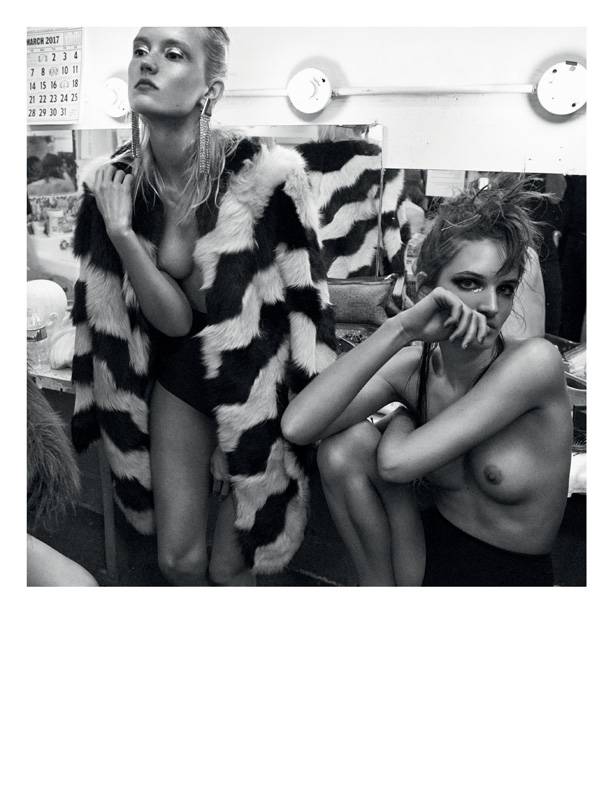 Carly Moore, Harleth Kuusik, Lina Hoss, Andrew Sherman and Riley Cole by Greg Kadel.. Fure coat, REDEMPTION. Earrings, SAINT LAURENT BY ANTHONY VACCARELLO. Panty, INTIMISSIMI. On the right : panty, INTIMISSIMI.</strong></p>
