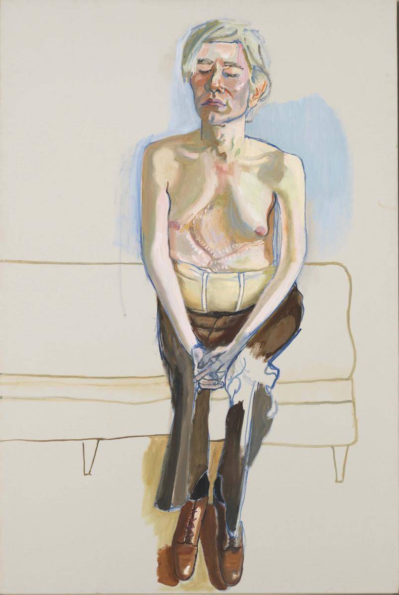 <p>Alice Neel, “Andy Warhol” (1970). Huile et acrylique sur toile. 152.4 x 101.6 cm. Whitney Museum of American Art, New York. Gift of Timothy Collins 80.52 © The Estate of Alice Neel. Photo © 2019. Digital Image Whitney Museum of American Art / Licensed by Scala</p>
