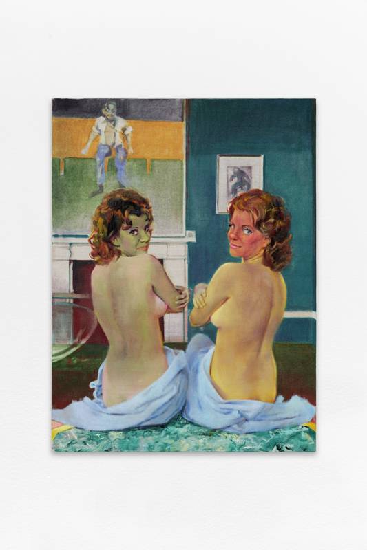 <p>Nina Childress, “Fake Bacon and twins” (2017). 130 x 97 cm. Huile sur toile. Courtesy de l’artiste et Galerie Bernard Jordan (Paris / Zurich) © Aurélien Mole / ©ADAGP, Paris, 2020</p>
