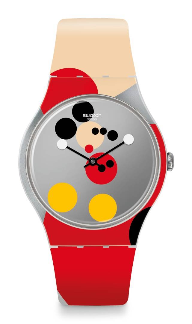 <p>La montre Mirror Spot Mickey de Swatch imaginée par Damien Hirst.</p>
